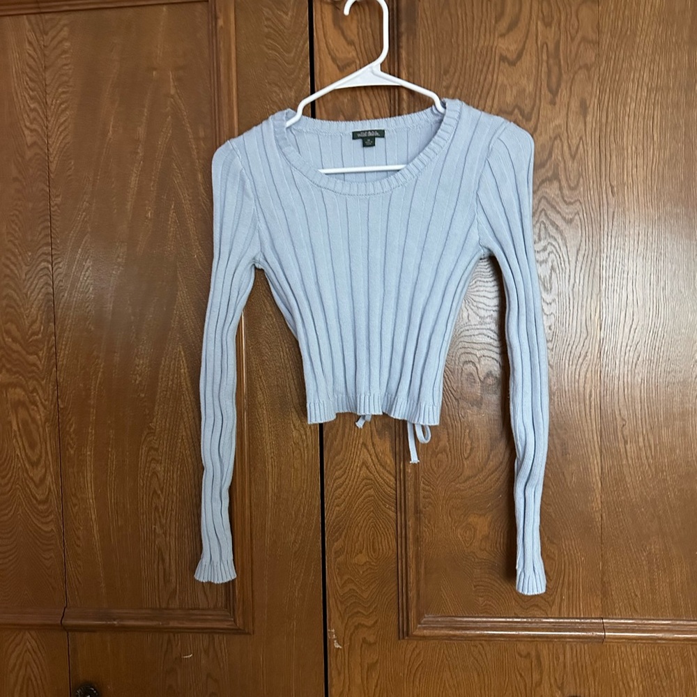 wild fable Light Blue Ribbed Drawstring Crop Sweater